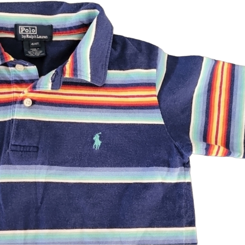 VINTAGE POLO RALPH LAUREN Rainbow Striped Polo Shirt Boys 4T Retro Stripes - Picture 3 of 10